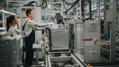 Employees next to the production line