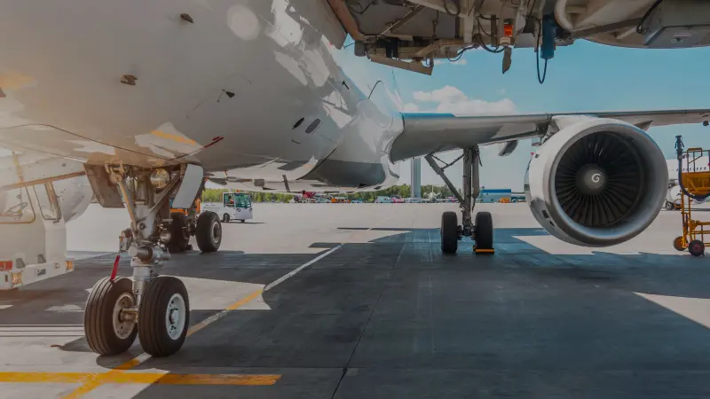 Landing gear and wings of an airplane