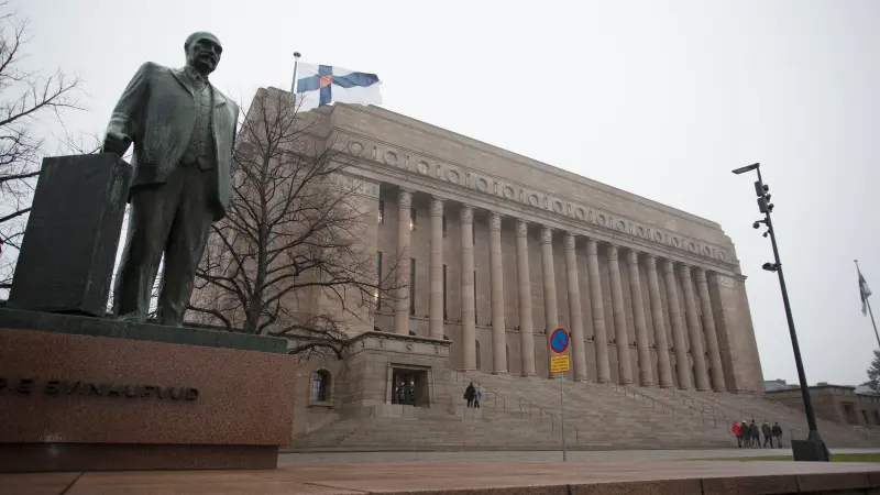 The exterior of the Finnish Parliament building