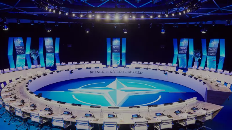 Set up of the room where DICENTIS Conference was used at 2018 Brussels NATO summit