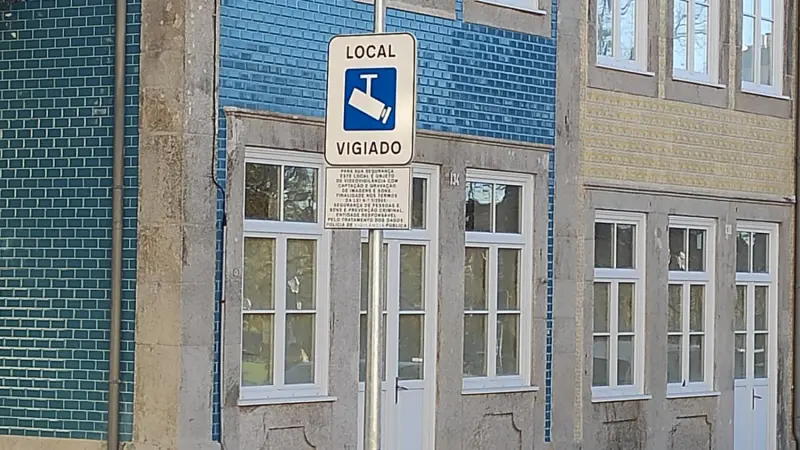 Sign with information about video surveillance in Porto