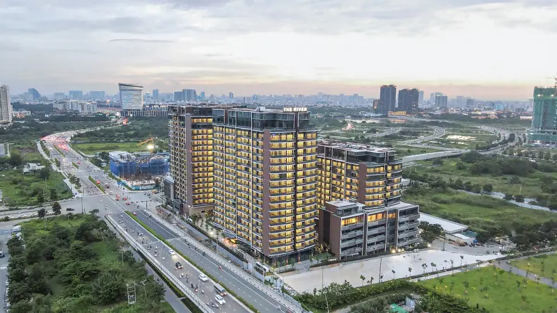 Aerial view of The River luxury apartment complex in Ho Chi Minh City.