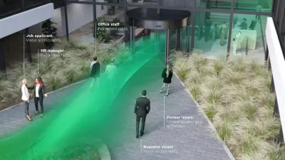 man entering door in office